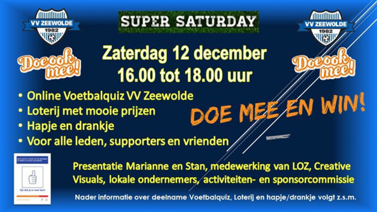 SUPER Saturday VV Zeewolde – 12 december 2020